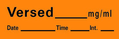 Picture of Drug Label Timemed Anesthesia Label Tape Versed_mg/mL Date_Time_Int_ Orange 1/2 X 1-1/2 InchAN-149