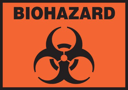 Picture of Pre-Printed Label Accuform Signs Warning Label Black / Orange Vinyl Biohazard w/Sign Black Biohazard 3-1/2 X 5 InchLBHZ506VSP
