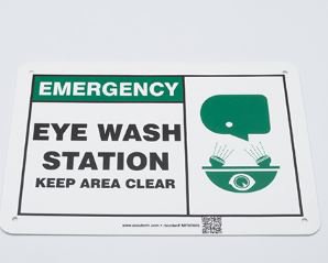 Picture of Wall Sign First Aid Sign Lab Safety Supply® Emergency Eye Wash Station w/SymbolMFSD928VP