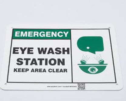 Picture of Wall Sign First Aid Sign Lab Safety Supply® Emergency Eye Wash Station w/SymbolMFSD928VP