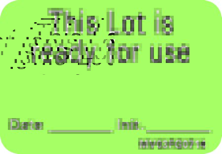 Picture of Pre-Printed Label Barkley® Instructional Label Green This Lot is ready for use, Date-Init Black Quality Control Label 1 X 1-7/16 InchMV03FG0714