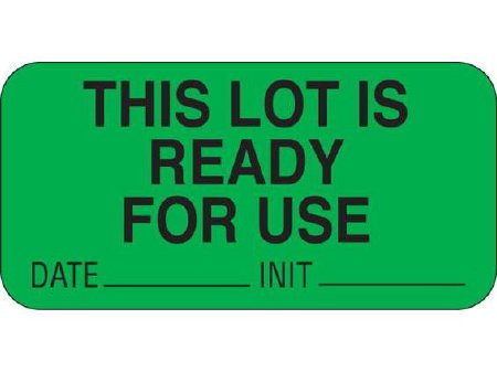 Picture of Pre-Printed Label Multipurpose Label Green THIS LOT IS / READY / FOR USE / DATE _____ INIT _____ Black Quality Control Label 3/4 X 1-1/2 InchUPCR3021