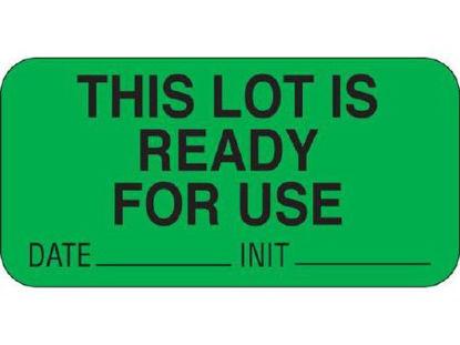 Picture of Pre-Printed Label Multipurpose Label Green THIS LOT IS / READY / FOR USE / DATE _____ INIT _____ Black Quality Control Label 3/4 X 1-1/2 InchUPCR3021