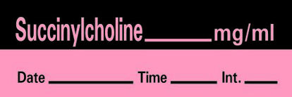 Picture of Drug Label Timemed Anesthesia Label Tape Succinylcholine mg/mL Date_Time_Int Fluorescent Red 1/2 X 1-1/2 InchAN-20