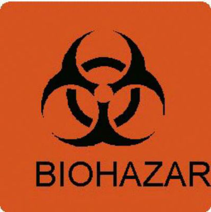 Picture of Pre-Printed Label UAL™ Warning Label Fluorescent Red Paper Biohazard / Symbol Black Biohazard 3 X 3 InchULBH050