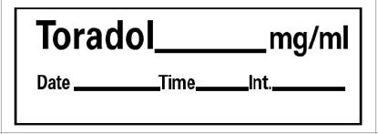 Picture of Drug Label Barkley® Anesthesia Label Tape Toradol_mg/mL Date_Time_Int White 1/2 X 1-1/2 InchAN-201