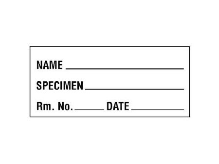 Picture of Pre-Printed / Write On Label Laboratory Use White NAME _____ / SPECIMEN _____ / Rm. No. _____ / DATE _____ Black Patient Information 1 X 2-1/4 InchSL-2-PRE