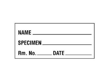 Picture of Pre-Printed / Write On Label Laboratory Use White NAME _____ / SPECIMEN _____ / Rm. No. _____ / DATE _____ Black Patient Information 1 X 2-1/4 InchSL-2-PRE