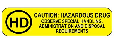 Picture of Pre-Printed Label Indeed Warning Label Yellow Paper Caution Hazardous Drug Black Biohazard 9/10 X 2-3/16 Inch18595