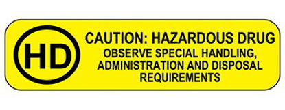 Picture of Pre-Printed Label Indeed Warning Label Yellow Paper Caution Hazardous Drug Black Biohazard 9/10 X 2-3/16 Inch18595