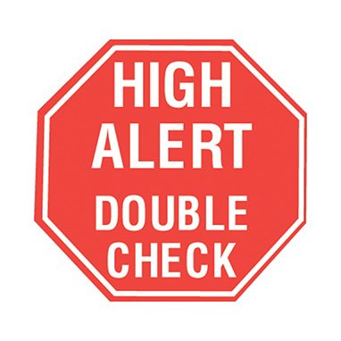 Picture of Pre-Printed Label Indeed Warning Label Red Paper High Alert Double Check White Alert Label 3/4 Inch8353