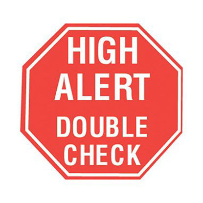 Picture of Pre-Printed Label Indeed Warning Label Red Paper High Alert Double Check White Alert Label 3/4 Inch8353