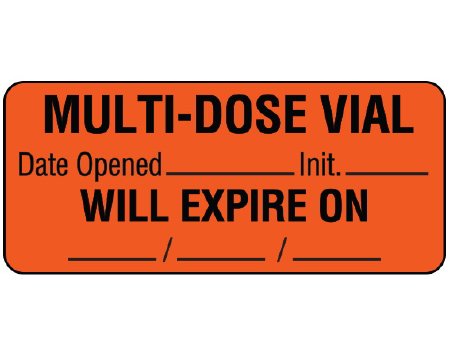 Picture of Pre-Printed Label Shamrock Instructional Label Fluorescent Red Paper Multi-Dose Vial Date Opened_Init_Will Expire On_/_/_ Black Syringe Label 1 X 2-1/4 InchUPCR-6133