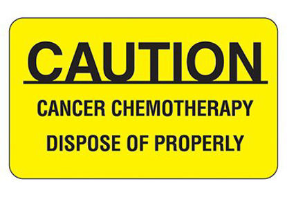 Picture of Pre-Printed Label Indeed Warning Label Yellow Paper Caution Cancer Chemotherapy Dispose of Properly Black Biohazard 1-1/2 X 2-1/2 Inch2301