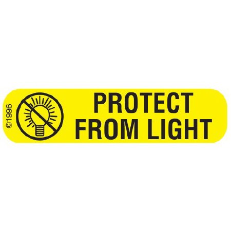 Picture of Pre-Printed Label Pharmex® Safety Data Yellow Paper Protect From Light / Symbol Black Safety and Instructional 3/8 X 1-9/16 Inch1-684
