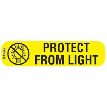 Picture of Pre-Printed Label Pharmex® Safety Data Yellow Paper Protect From Light / Symbol Black Safety and Instructional 3/8 X 1-9/16 Inch1-684