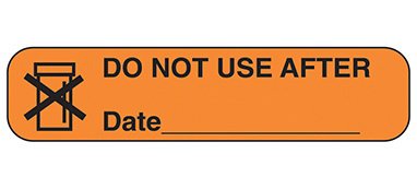 Picture of Pre-Printed Label Indeed Auxiliary Label Orange Paper Do Not Use After Date ______ Black Safety and Instructional 3/8 X 1-5/8 Inch2032