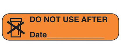 Picture of Pre-Printed Label Indeed Auxiliary Label Orange Paper Do Not Use After Date ______ Black Safety and Instructional 3/8 X 1-5/8 Inch2032
