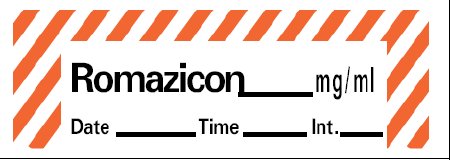 Picture of Drug Label Barkley® Anesthesia Label Romazicon_mg/mL Date_Time_Int_ Red / White 1/2 x 1-1/2 InchANS-19