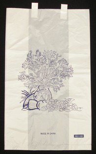 Picture of Bedside Bag Tidi® 3.13 X 6.5 X 11.38 Inch White / Blue Floral Print Plastic950234