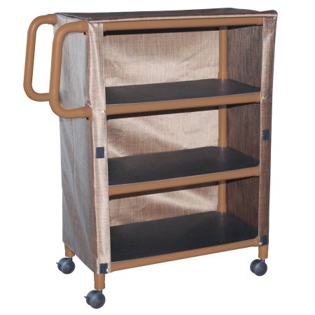 Picture of Linen Cart with Cover Wood Tone 3 Shelves 100 lbs. per Shelf Weight Capacity PVC 3 Inch Twin CastersWT332-3C