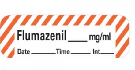 Picture of Drug Label MedVision® Anesthesia Label Flumazenil_mg/mL Date_Time_Int_ Red / White 1/2 X 1-1/2 InchLANS18