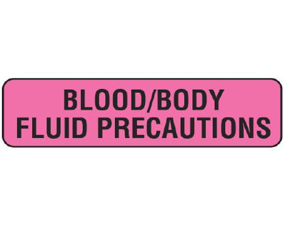 Picture of Pre-Printed Label Shamrock Laboratory Use Pink Vac BLOOD/BODY / FLUID PRECAUTIONS Black Lab / Specimen 5/16 X 1-1/4 InchUPCR-1004