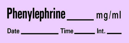 Picture of Drug Label Timemed Anesthesia Label Tape Phenylephrine_mg/mL Date_Time_Int._ Violet 1/2 X 1 InchAN-81