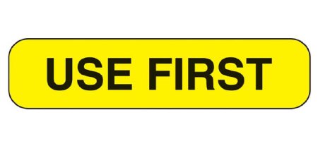 Picture of Pre-Printed Label Indeed Instructional Label Yellow Paper Use First Black Quality Control Label 3/8 X 1-5/8 Inch2306