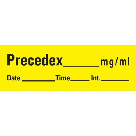 Picture of Drug Label UAL™ Anesthesia Label Tape Precedex _mg/mL Date_Time_Int Yellow 1/2 X 1-1/2 InchAN-24