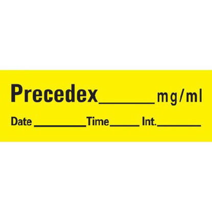 Picture of Drug Label UAL™ Anesthesia Label Tape Precedex _mg/mL Date_Time_Int Yellow 1/2 X 1-1/2 InchAN-24