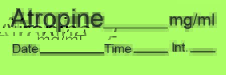 Picture of Drug Label Timemed Anesthesia Label Tape Atropine_mg/mL Date_Time_Int_ Green 1/2 X 1-1/2 InchAN-1