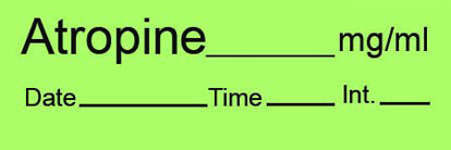 Picture of Drug Label Timemed Anesthesia Label Tape Atropine_mg/mL Date_Time_Int_ Green 1/2 X 1-1/2 InchAN-1