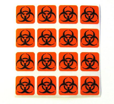 Picture of Pre-Printed Label Warning Label Orange Biohazard Black Biohazard 1 X 1 InchBIO-1X1