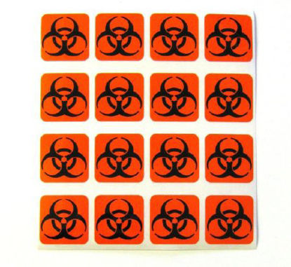 Picture of Pre-Printed Label Warning Label Orange Biohazard Black Biohazard 1 X 1 InchBIO-1X1