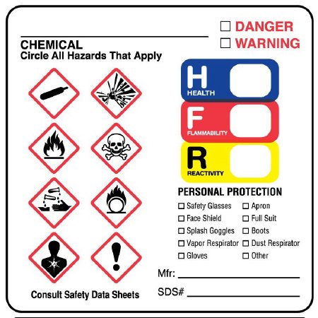 Picture of Pre-Printed Label PDC® Warning Label White Paper GHS Symbol Color Block OSHA 2-1/2 X 2-1/2 InchULGH1301