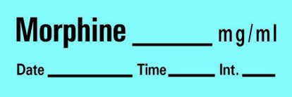 Picture of Drug Label Timemed Anesthesia Label Morphine_mg/mL Date_Time_Int._ Blue 1/2 X 1-1/2 InchAN-13
