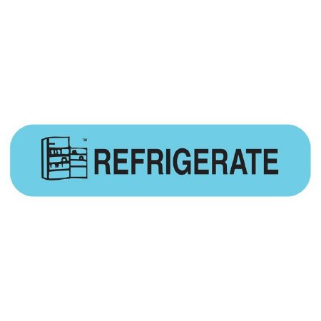 Picture of Pre-Printed Label Apothecary Products® Auxiliary Label Blue Paper Refrigerate Black Temperature Control 3/8 X 1-9/16 Inch41017