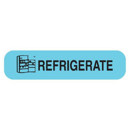 Picture of Pre-Printed Label Apothecary Products® Auxiliary Label Blue Paper Refrigerate Black Temperature Control 3/8 X 1-9/16 Inch41017