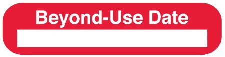 Picture of Pre-Printed Label UAL™ Auxiliary Label Red Paper BEYOND USE DATE White Quality Control Label 3/8 X 1-5/8 InchULRXA1273