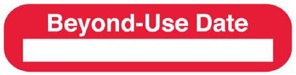 Picture of Pre-Printed Label UAL™ Auxiliary Label Red Paper BEYOND USE DATE White Quality Control Label 3/8 X 1-5/8 InchULRXA1273