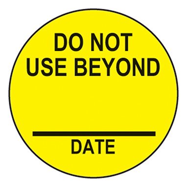 Picture of Pre-Printed Label Indeed Auxiliary Label Yellow Paper Do Not Use Beyond Date Black Safety and Instructional 3/4 Inch18333