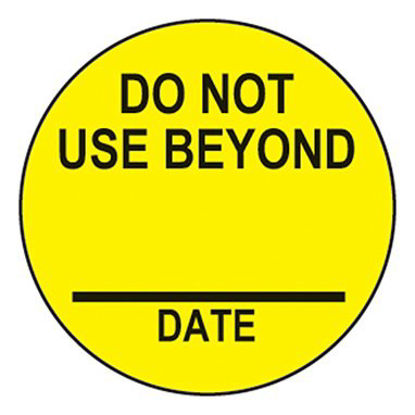 Picture of Pre-Printed Label Indeed Auxiliary Label Yellow Paper Do Not Use Beyond Date Black Safety and Instructional 3/4 Inch18333