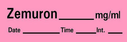 Picture of Drug Label Barkley® Anesthesia Label Tape Zemuron_mg/mL Date_Time_Int_ Red 1/2 X 1-1/2 InchAN-52