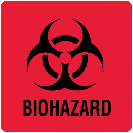 Picture of Pre-Printed Label UAL™ Warning Label Fluorescent Red Paper Biohazard / Symbol Black Biohazard 6 X 6 InchULBH502