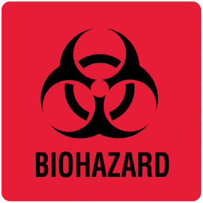 Picture of Pre-Printed Label UAL™ Warning Label Fluorescent Red Paper Biohazard / Symbol Black Biohazard 6 X 6 InchULBH502