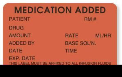 Picture of Pre-Printed Label UAL™ Anesthesia Label Fluorescent Red Paper Medication Added Patient_rm#_Drug_Amount_ Black Syringe Label 1-1/2 X 2-1/2 InchULHH506