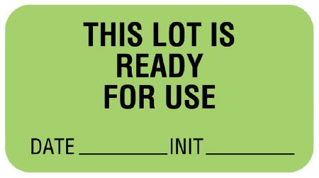 Picture of Pre-Printed Label UAL™ Instructional Label Light Green Paper THIS LOT IS READY FOR USE DATE____________INIT____________ Quality Control Label 7/8 X 1-5/8 InchULQC223