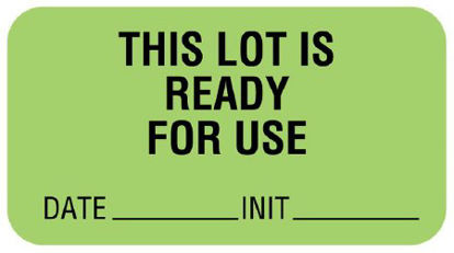 Picture of Pre-Printed Label UAL™ Instructional Label Light Green Paper THIS LOT IS READY FOR USE DATE____________INIT____________ Quality Control Label 7/8 X 1-5/8 InchULQC223