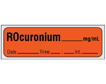 Picture of Drug Label Shamrock Anesthesia Label Rocuronium_mg/mL Date_Time_Int_ Fluorescent Red 1/2 X 1 InchSA-2214-DTI-PRE